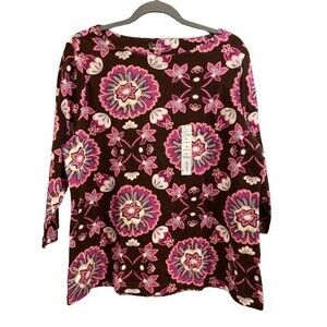 Women's XL T-Shirt Croft & Barrow 3/4 Sleeve Boatneck Purple Tile Cotton NWT